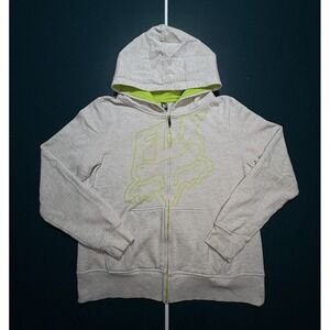 Vintage Fox Racing Hoodie Sweatshirt Womens Large Gray Neon Green Y2K Full Zip